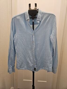 Mavi Jeans Light Blue Cotton Linen Blend Fitted Long Sleeve Shirt - M